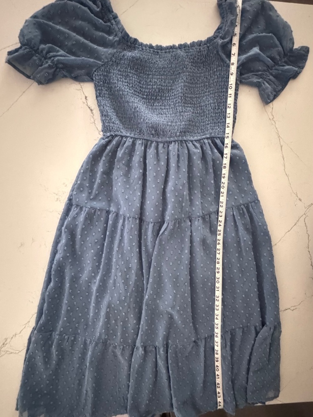 MEROKEETY BOHO Blue Swiss Dot Smocked Square Neck Midi Dress Size Medium - Picture 8 of 8